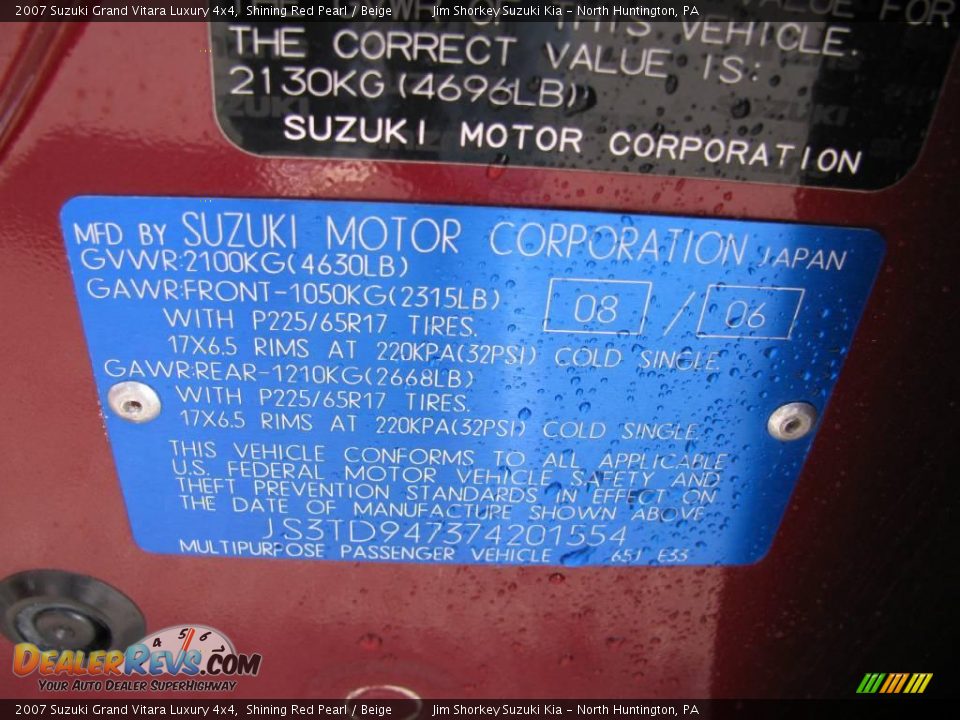 2007 Suzuki Grand Vitara Luxury 4x4 Shining Red Pearl / Beige Photo #14