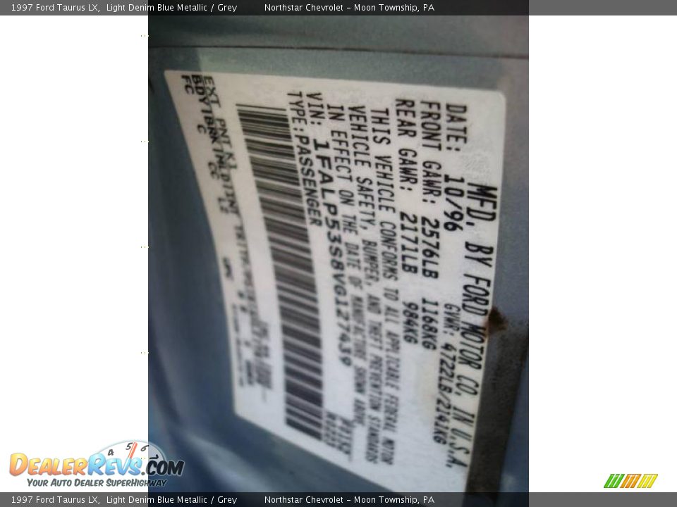 1997 Ford Taurus LX Light Denim Blue Metallic / Grey Photo #14