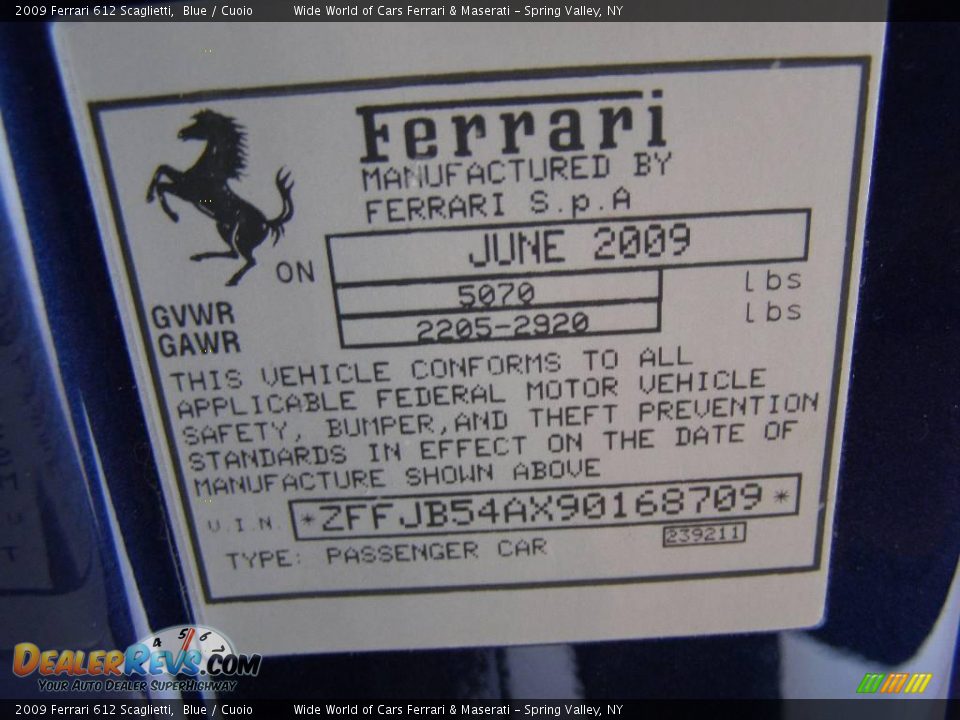 Info Tag of 2009 Ferrari 612 Scaglietti  Photo #14