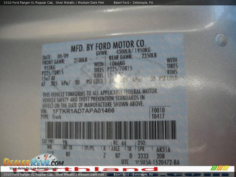 2010 Ford Ranger XL Regular Cab Silver Metallic / Medium Dark Flint Photo #12