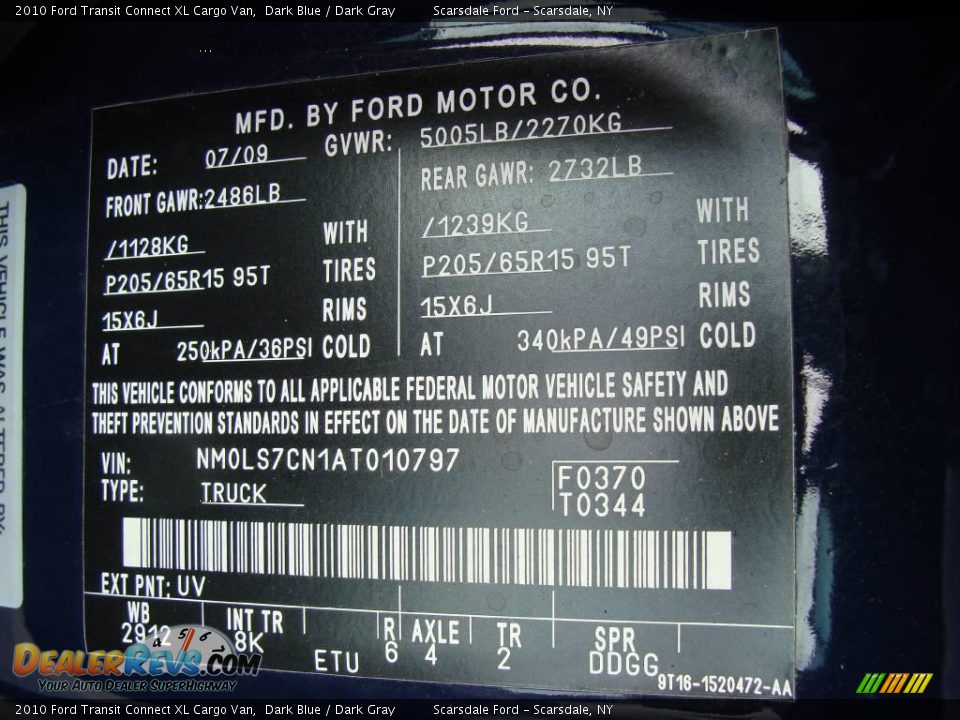 2010 Ford Transit Connect XL Cargo Van Dark Blue / Dark Gray Photo #25