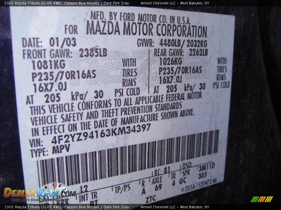 2003 Mazda Tribute LX-V6 4WD Calypso Blue Metallic / Dark Flint Gray Photo #14