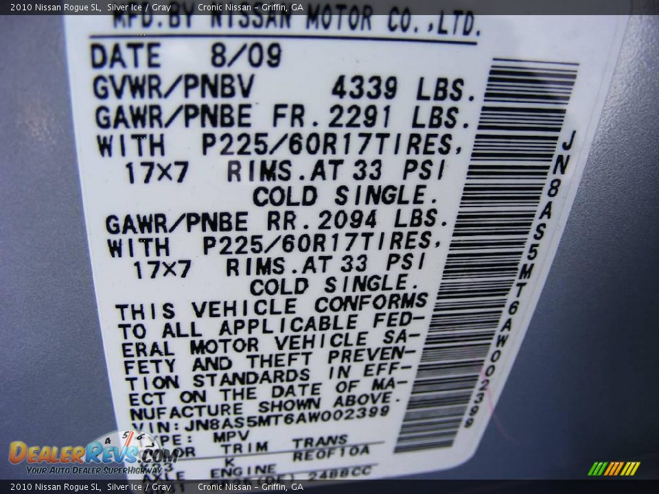 2010 Nissan Rogue SL Silver Ice / Gray Photo #18