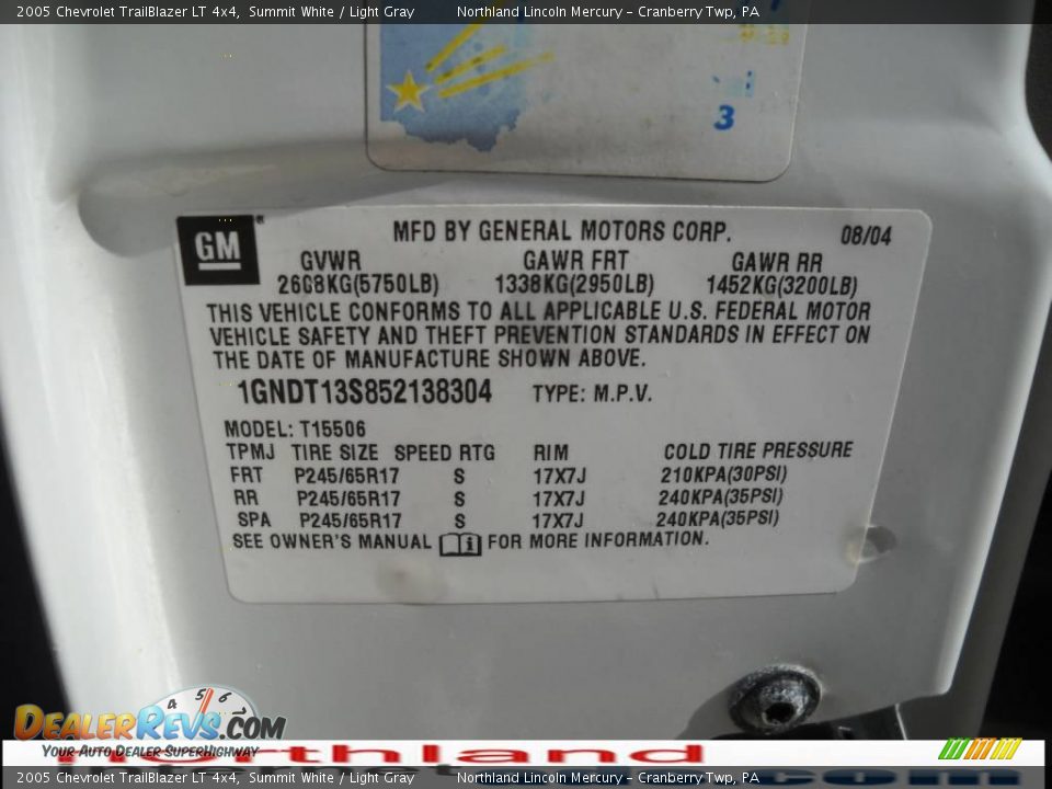 2005 Chevrolet TrailBlazer LT 4x4 Summit White / Light Gray Photo #9