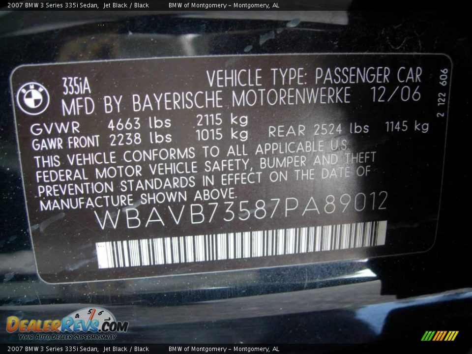 2007 BMW 3 Series 335i Sedan Jet Black / Black Photo #24