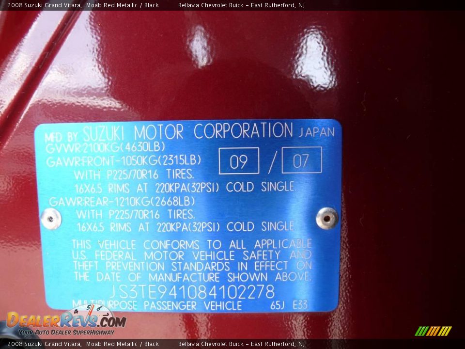 2008 Suzuki Grand Vitara Moab Red Metallic / Black Photo #15