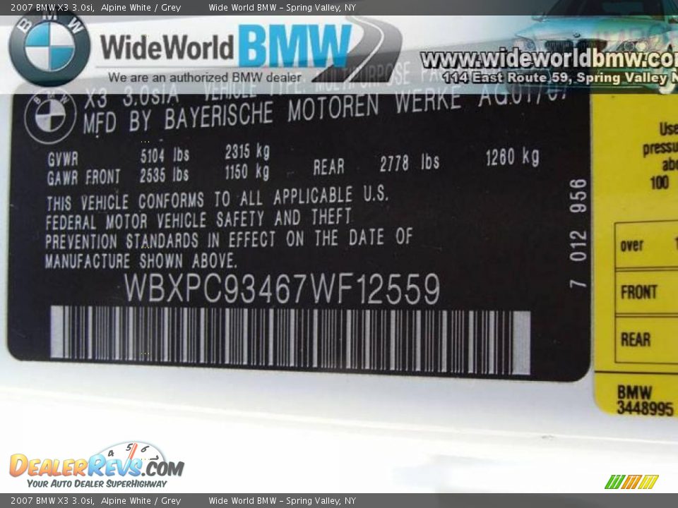 2007 BMW X3 3.0si Alpine White / Grey Photo #15