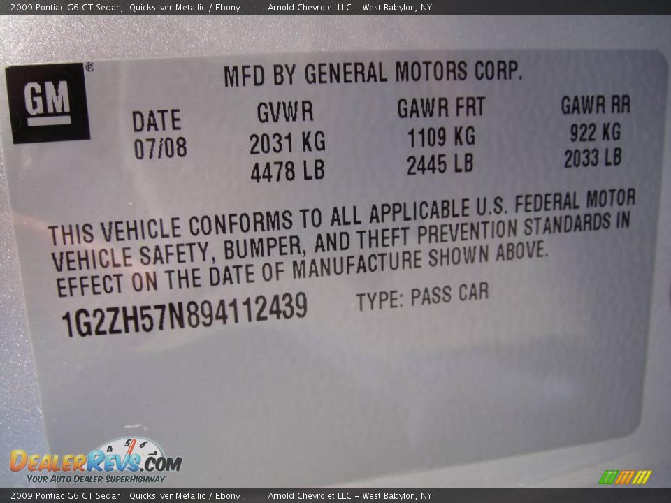 2009 Pontiac G6 GT Sedan Quicksilver Metallic / Ebony Photo #15