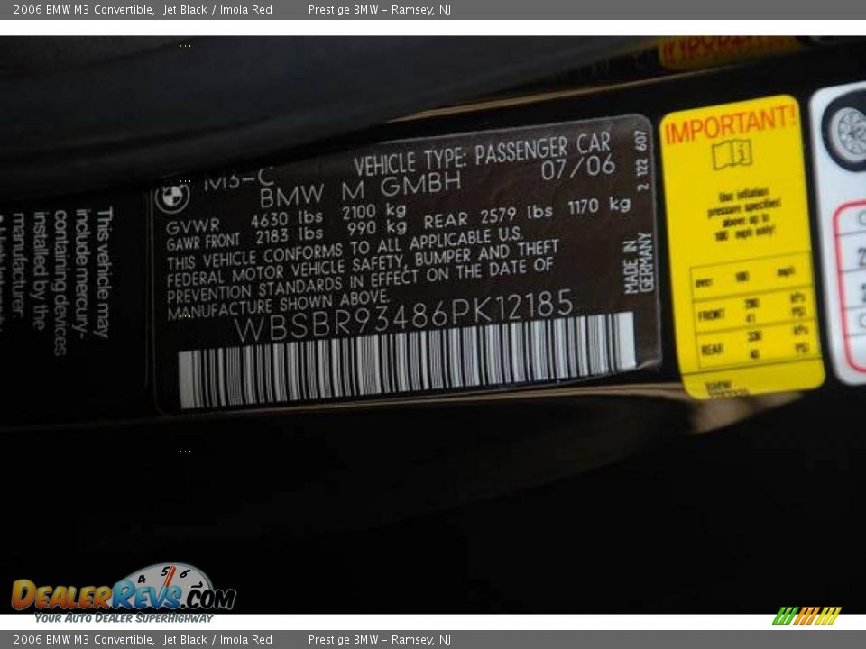 2006 BMW M3 Convertible Jet Black / Imola Red Photo #12