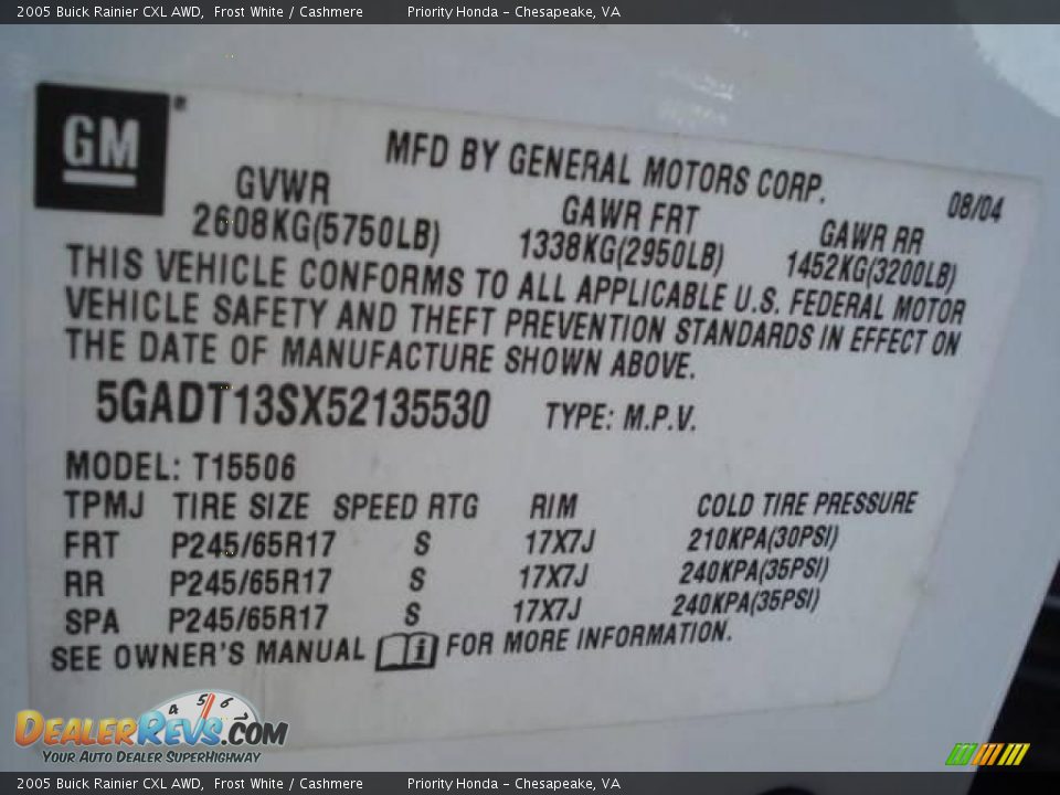 2005 Buick Rainier CXL AWD Frost White / Cashmere Photo #24