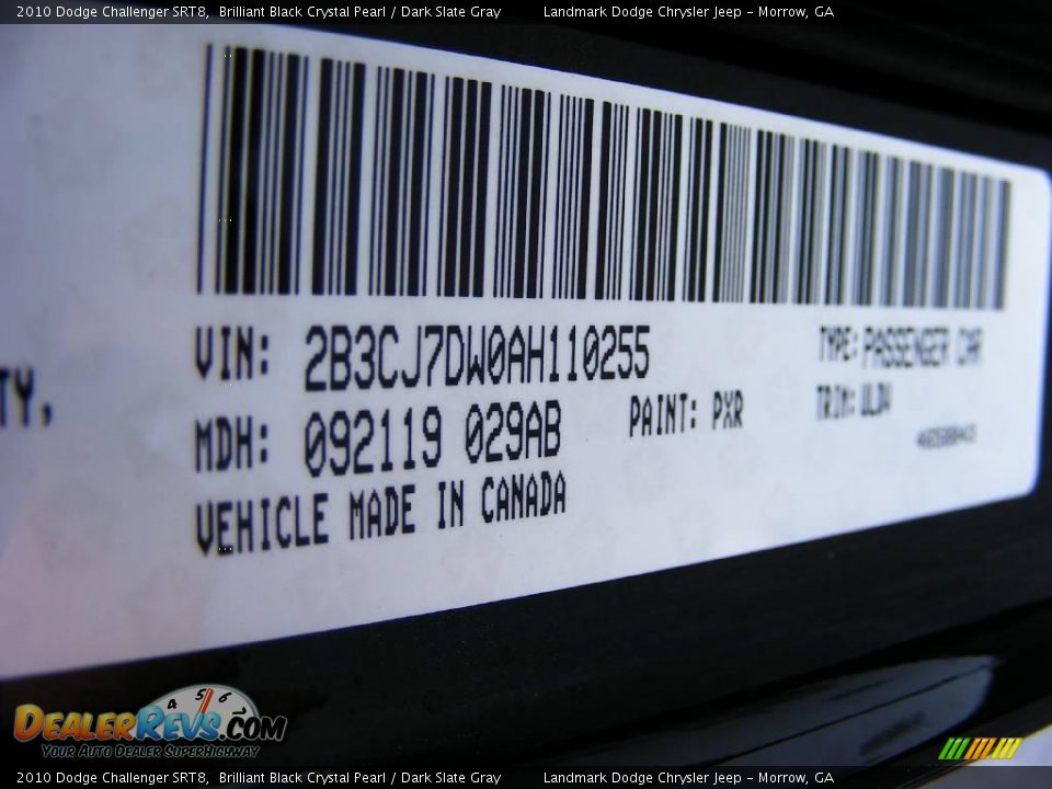 2010 Dodge Challenger SRT8 Brilliant Black Crystal Pearl / Dark Slate Gray Photo #14