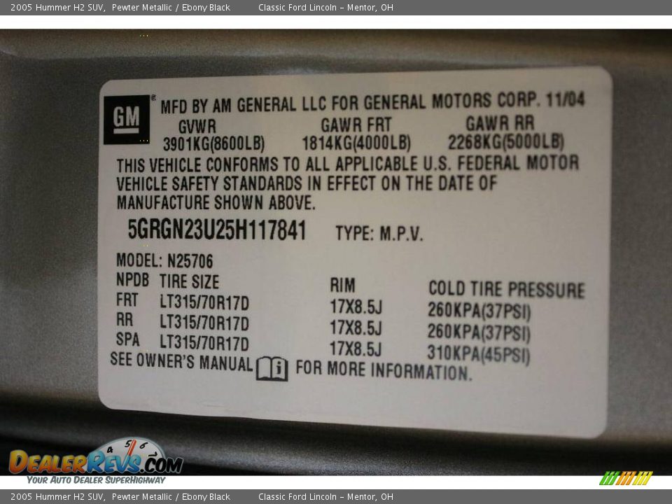 2005 Hummer H2 SUV Pewter Metallic / Ebony Black Photo #33
