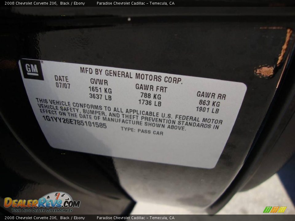 2008 Chevrolet Corvette Z06 Black / Ebony Photo #5