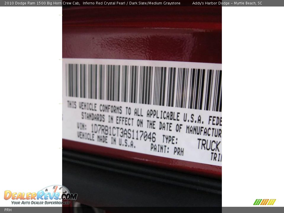 Dodge Color Code PRH Inferno Red Crystal Pearl