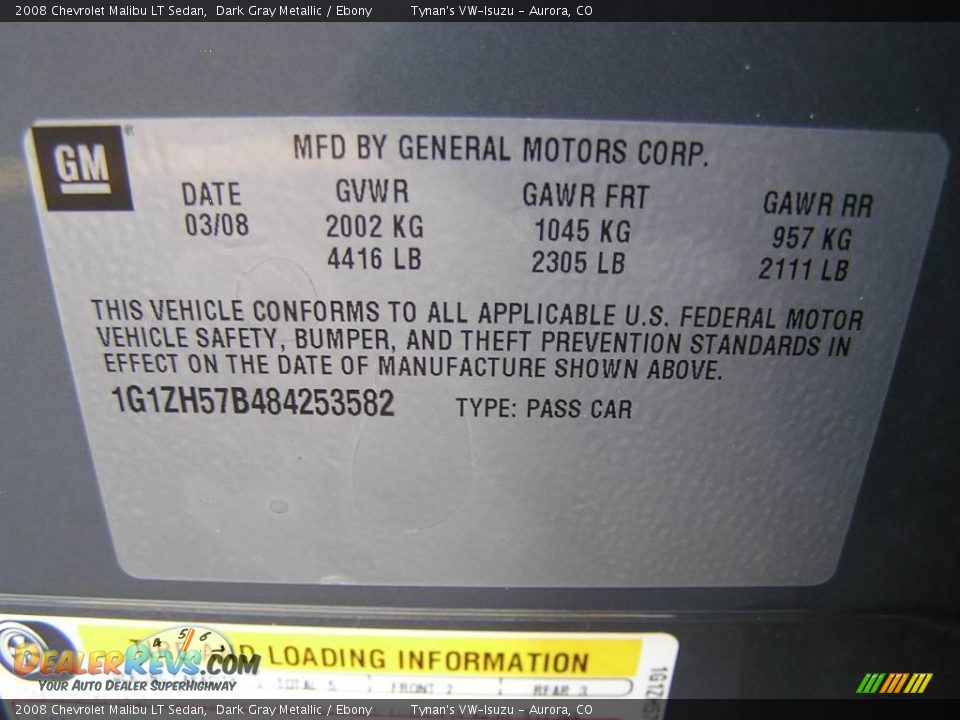 2008 Chevrolet Malibu LT Sedan Dark Gray Metallic / Ebony Photo #20