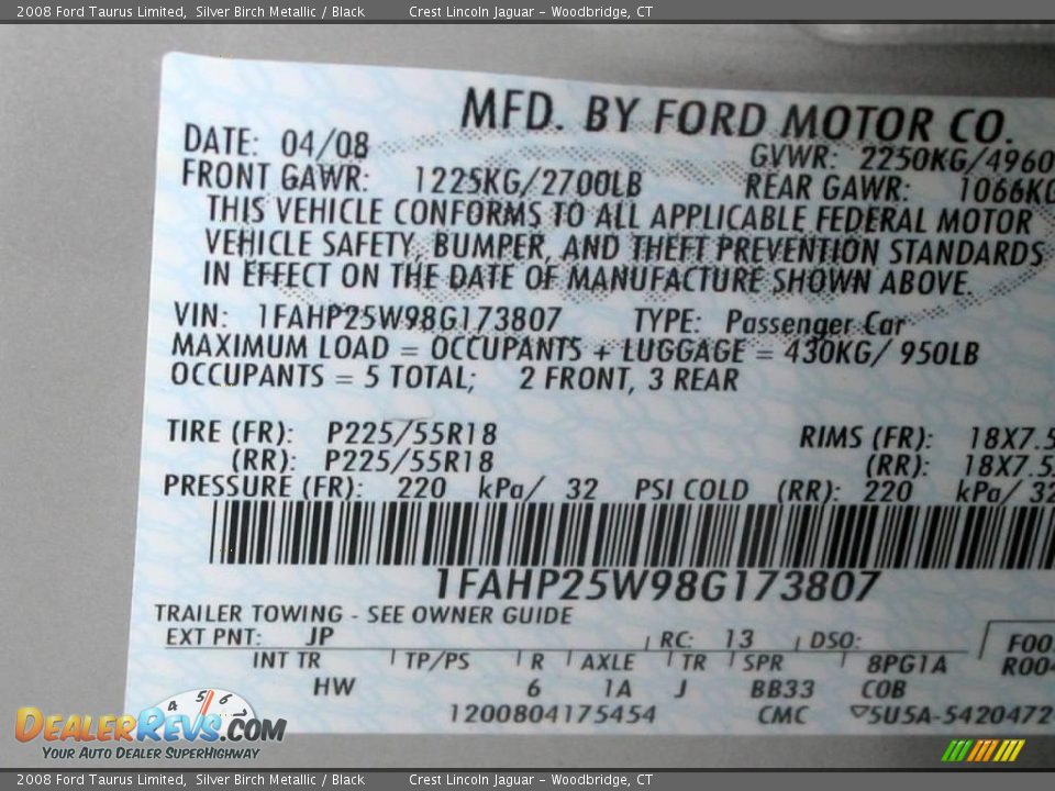 2008 Ford Taurus Limited Silver Birch Metallic / Black Photo #18