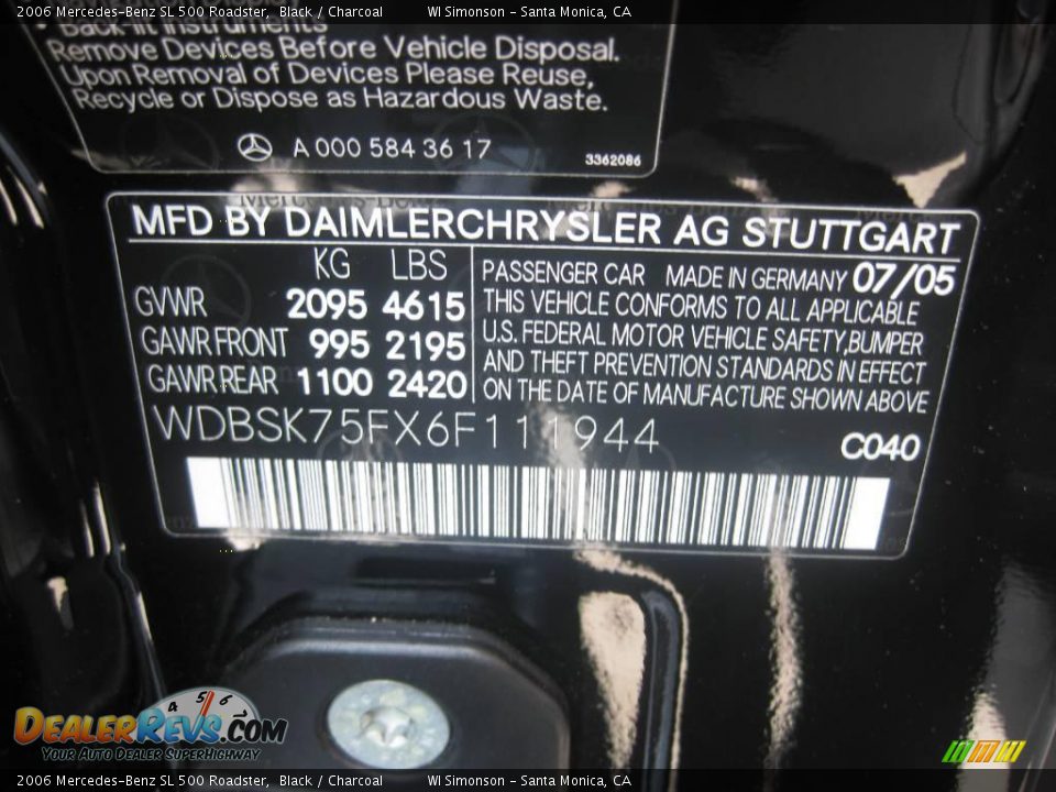 2006 Mercedes-Benz SL 500 Roadster Black / Charcoal Photo #27