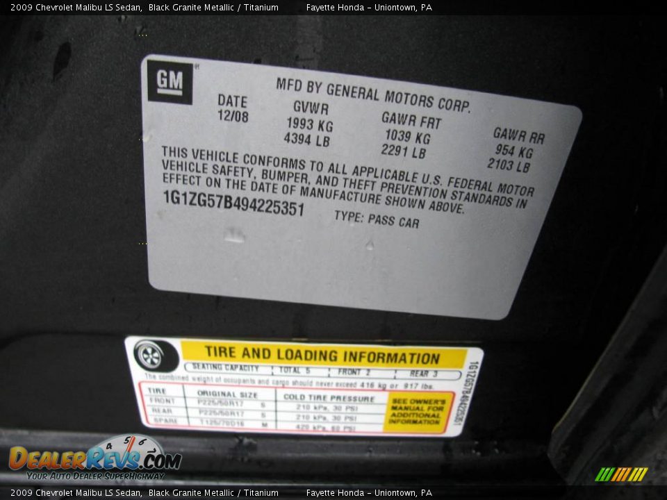 2009 Chevrolet Malibu LS Sedan Black Granite Metallic / Titanium Photo #19