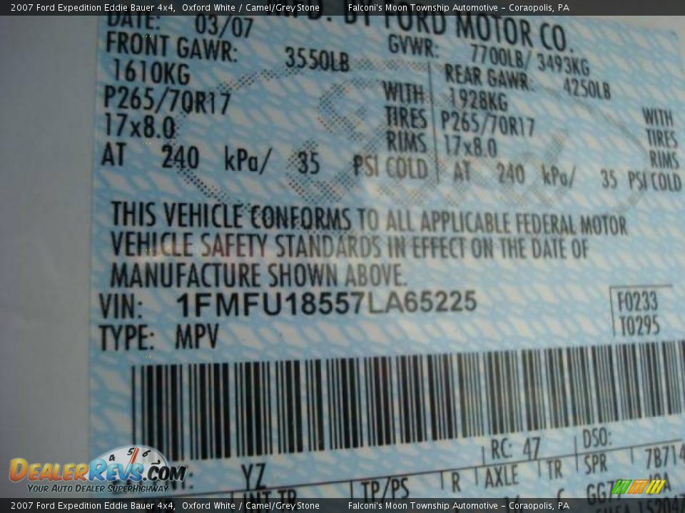 2007 Ford Expedition Eddie Bauer 4x4 Oxford White / Camel/Grey Stone Photo #14