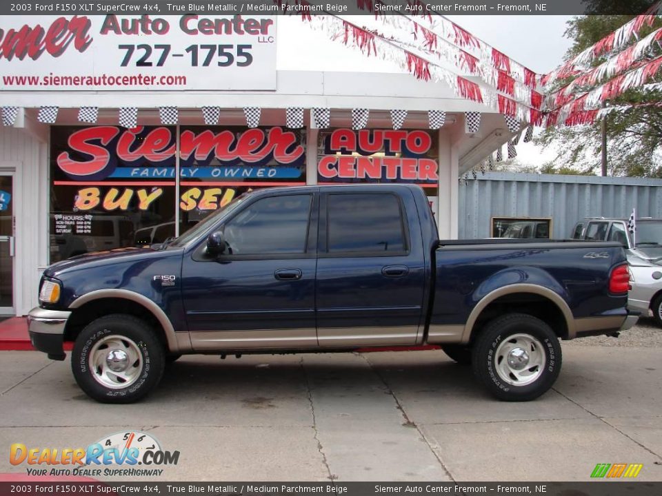 2003 Ford F150 XLT SuperCrew 4x4 True Blue Metallic / Medium Parchment Beige Photo #1