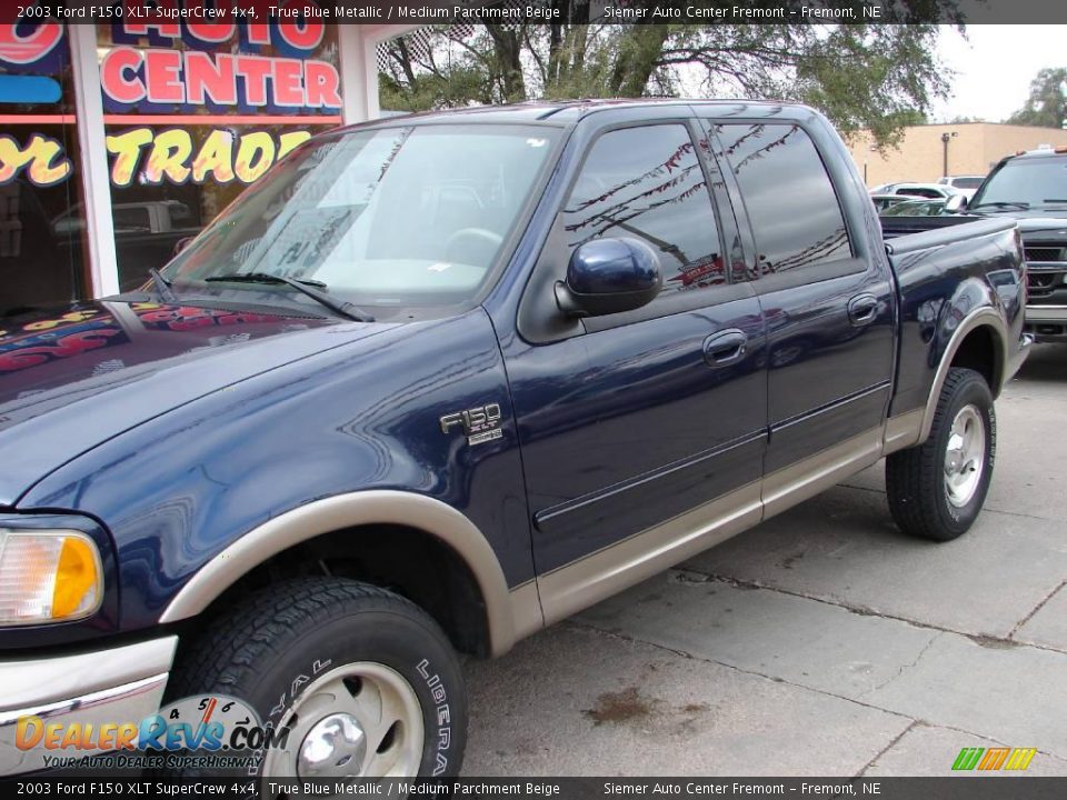 2003 Ford F150 XLT SuperCrew 4x4 True Blue Metallic / Medium Parchment Beige Photo #3