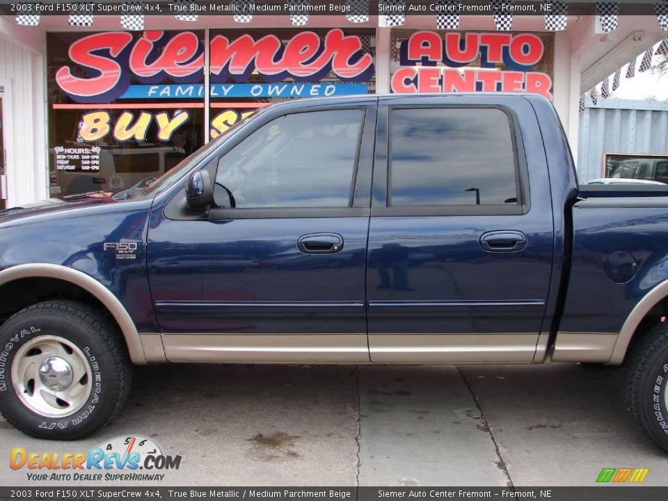 2003 Ford F150 XLT SuperCrew 4x4 True Blue Metallic / Medium Parchment Beige Photo #12