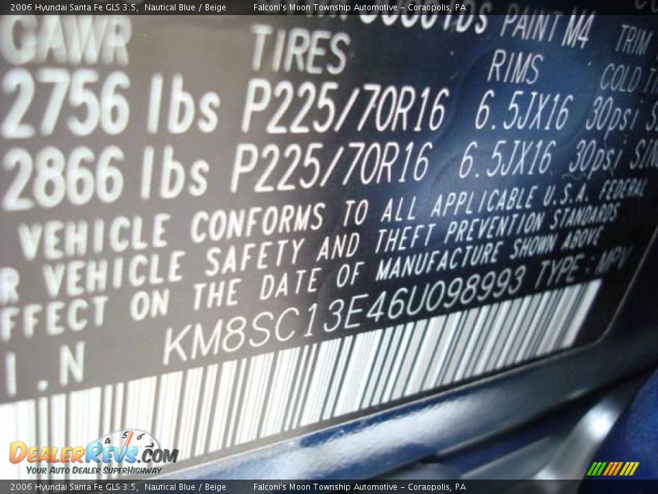 2006 Hyundai Santa Fe GLS 3.5 Nautical Blue / Beige Photo #14