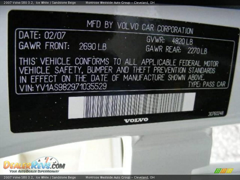 2007 Volvo S80 3.2 Ice White / Sandstone Beige Photo #32