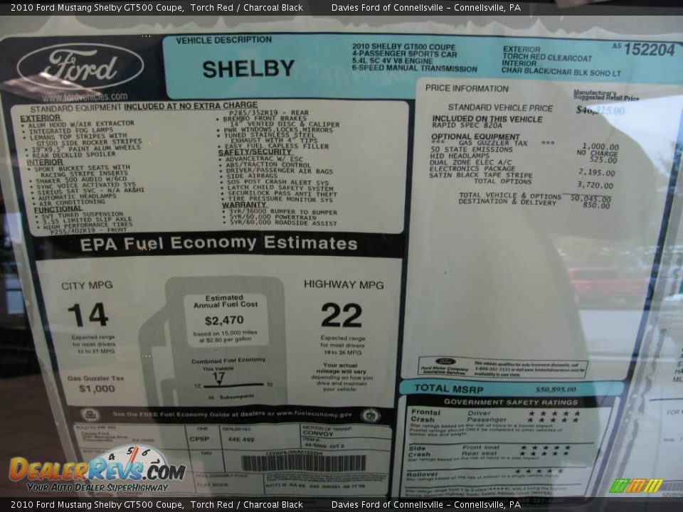 2010 Ford Mustang Shelby GT500 Coupe Torch Red / Charcoal Black Photo #11