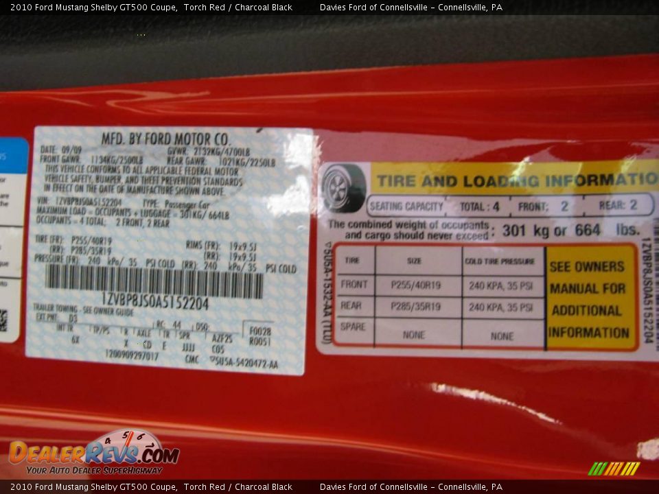 2010 Ford Mustang Shelby GT500 Coupe Torch Red / Charcoal Black Photo #35