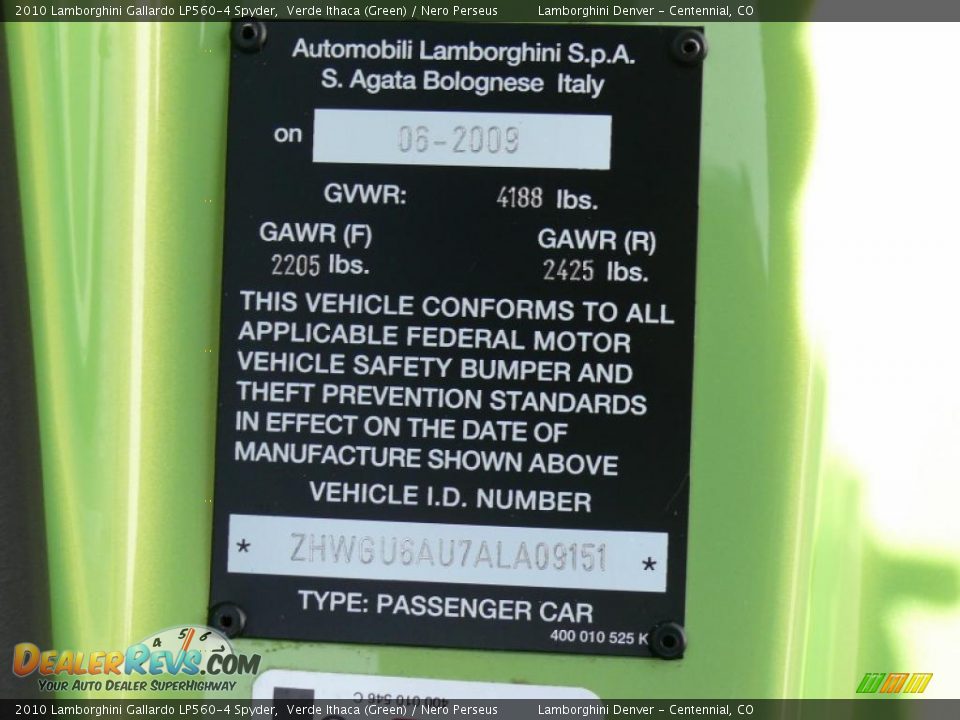 2010 Lamborghini Gallardo LP560-4 Spyder Verde Ithaca (Green) / Nero Perseus Photo #33