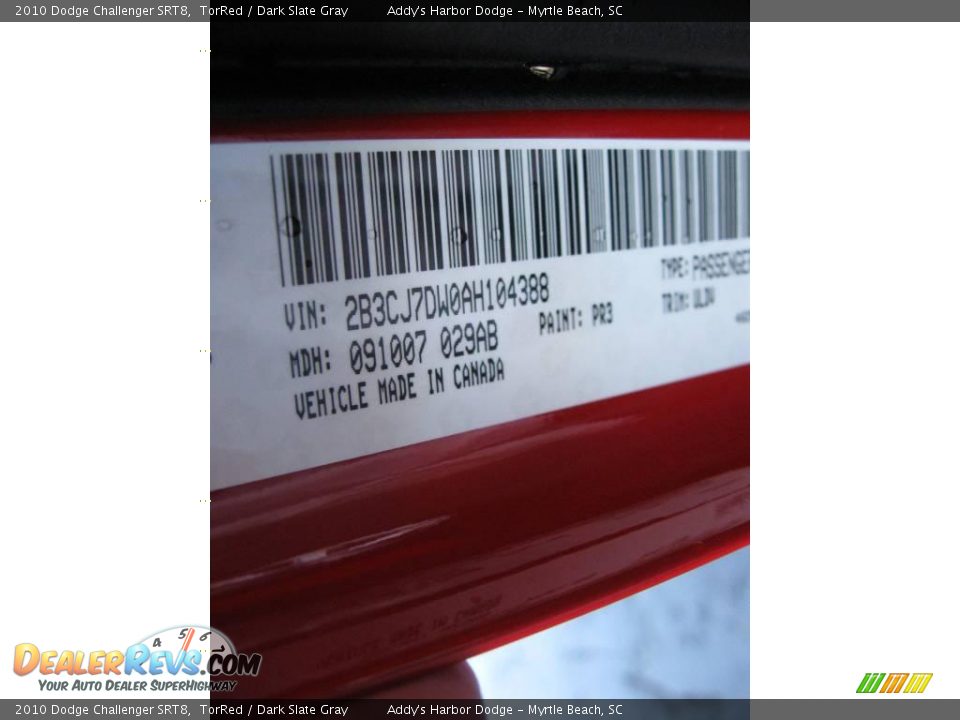 2010 Dodge Challenger SRT8 TorRed / Dark Slate Gray Photo #28