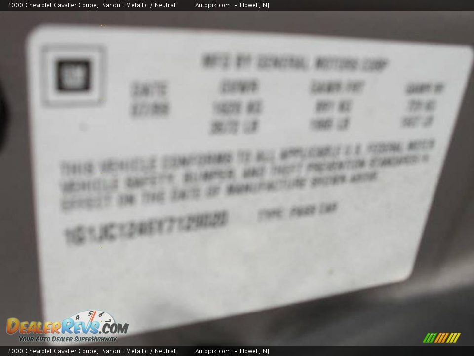 2000 Chevrolet Cavalier Coupe Sandrift Metallic / Neutral Photo #16