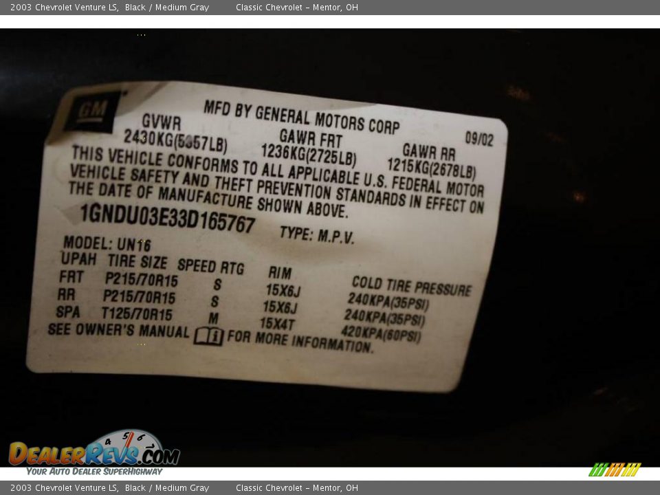 2003 Chevrolet Venture LS Black / Medium Gray Photo #19