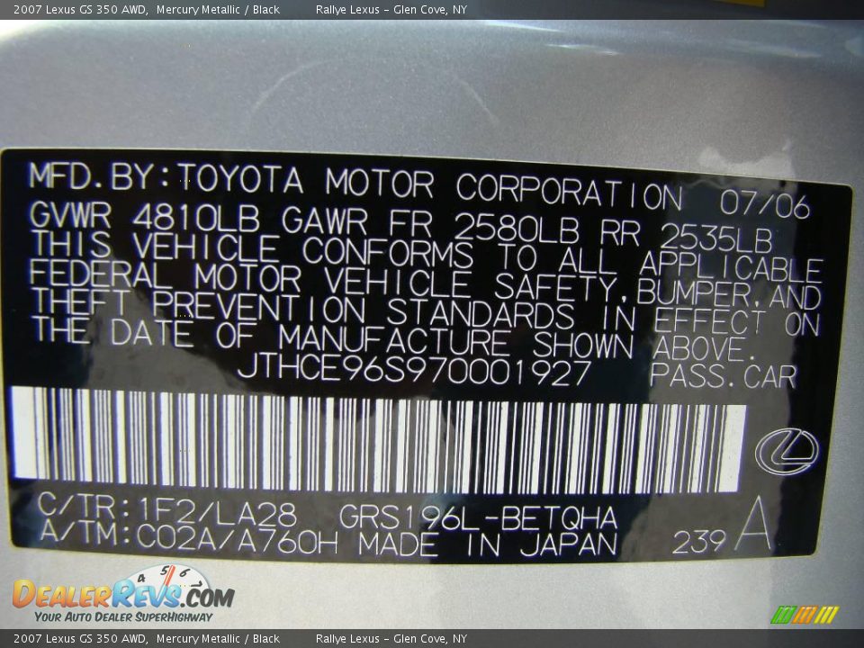 2007 Lexus GS 350 AWD Mercury Metallic / Black Photo #15
