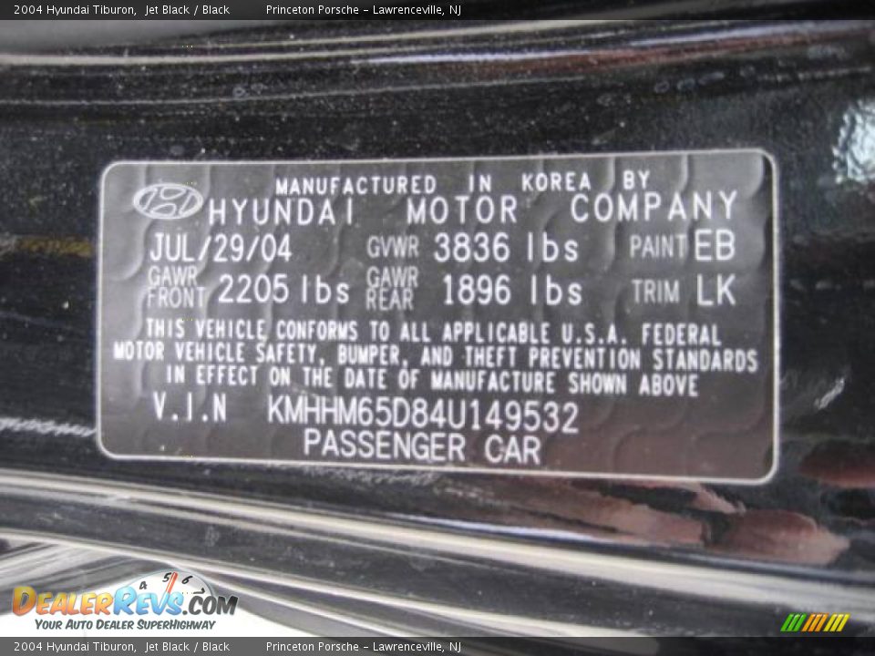 2004 Hyundai Tiburon Jet Black / Black Photo #32