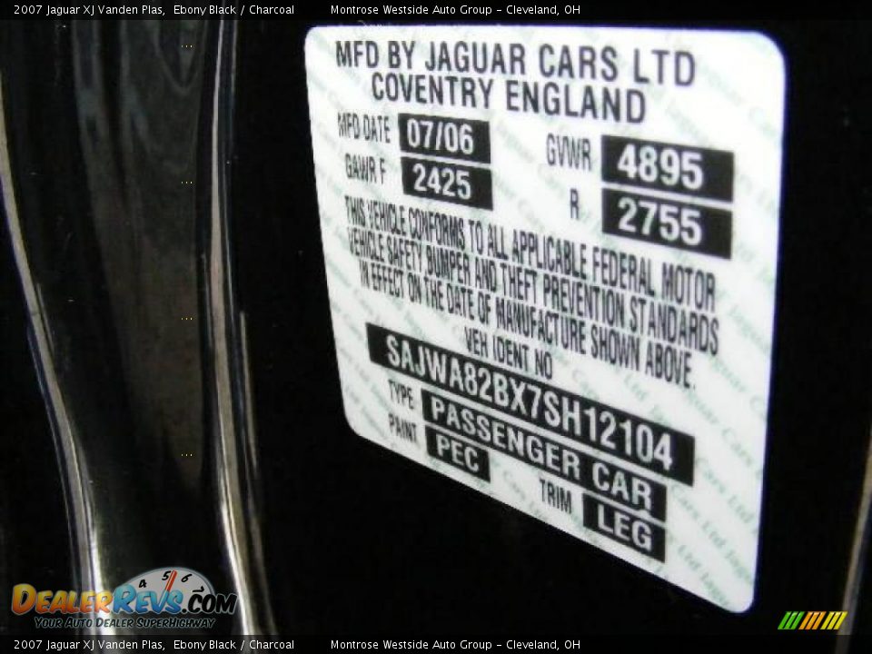 2007 Jaguar XJ Vanden Plas Ebony Black / Charcoal Photo #33