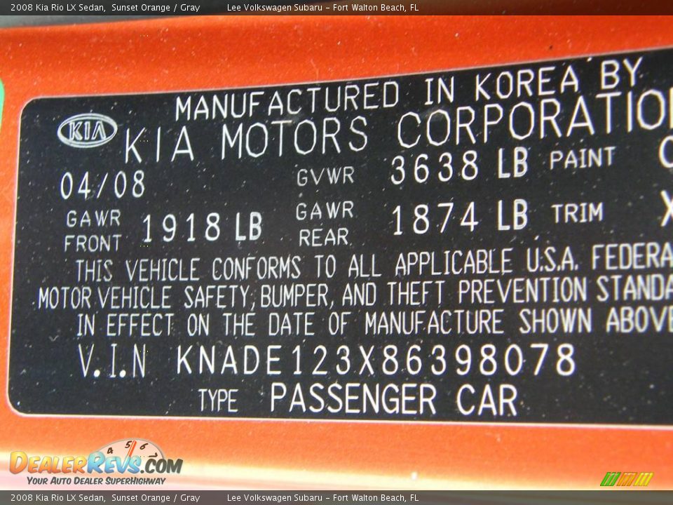 2008 Kia Rio LX Sedan Sunset Orange / Gray Photo #32