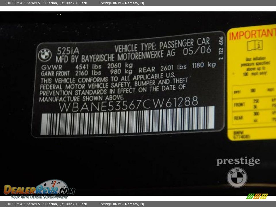 2007 BMW 5 Series 525i Sedan Jet Black / Black Photo #10