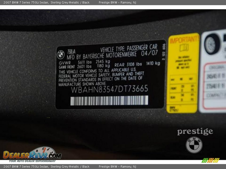 2007 BMW 7 Series 750Li Sedan Sterling Grey Metallic / Black Photo #10