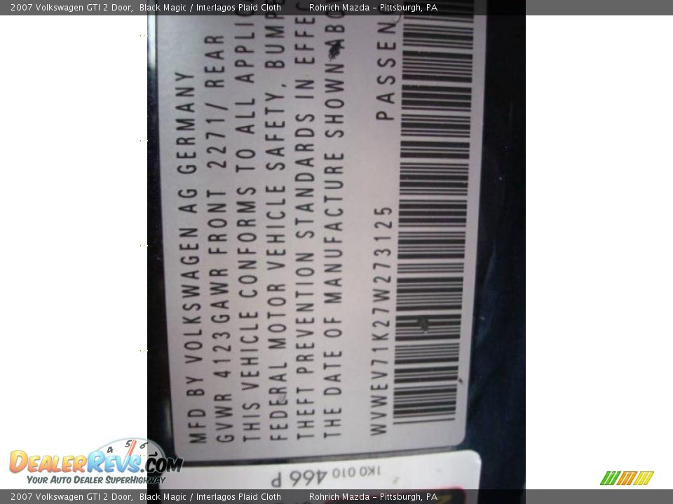 2007 Volkswagen GTI 2 Door Black Magic / Interlagos Plaid Cloth Photo #19