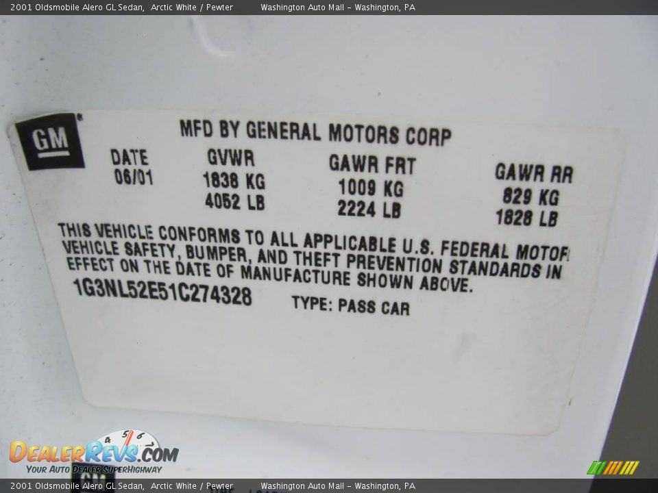 2001 Oldsmobile Alero GL Sedan Arctic White / Pewter Photo #19