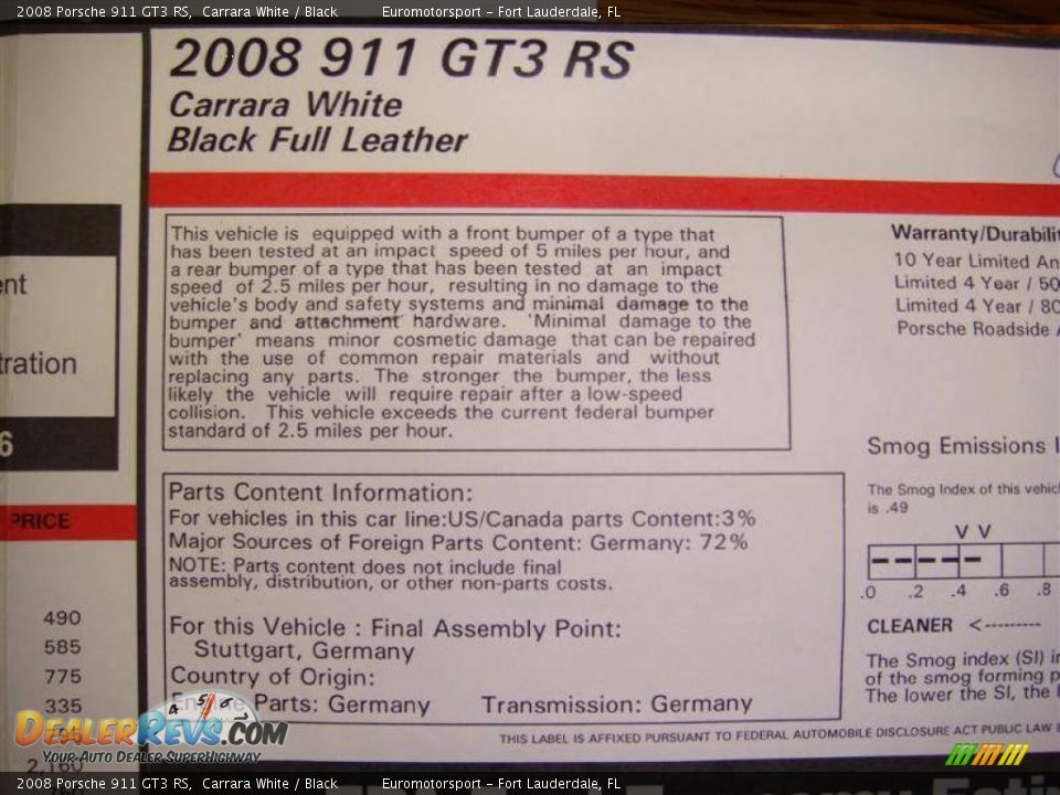 2008 Porsche 911 GT3 RS Carrara White / Black Photo #11