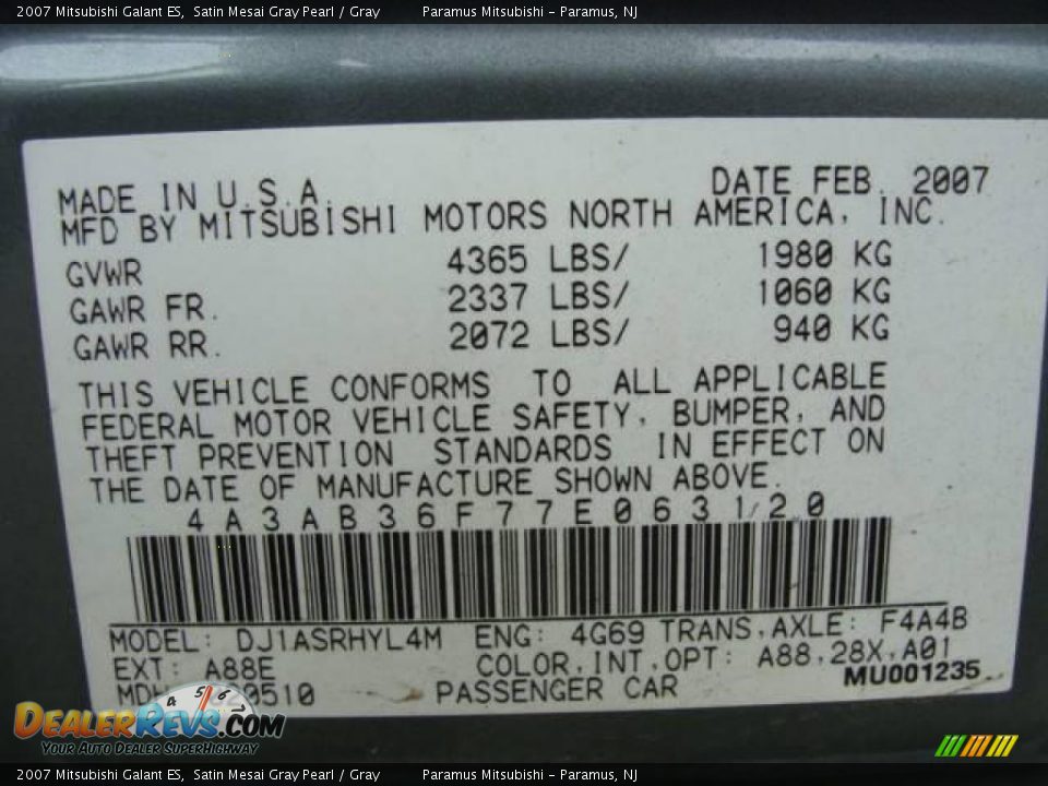 2007 Mitsubishi Galant ES Satin Mesai Gray Pearl / Gray Photo #16