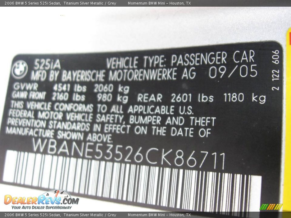 2006 BMW 5 Series 525i Sedan Titanium Silver Metallic / Grey Photo #14