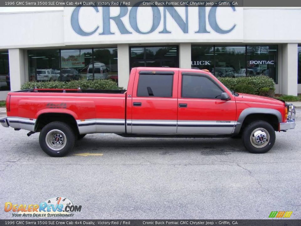 1996 GMC Sierra 3500 SLE Crew Cab 4x4 Dually Victory Red / Red Photo #1
