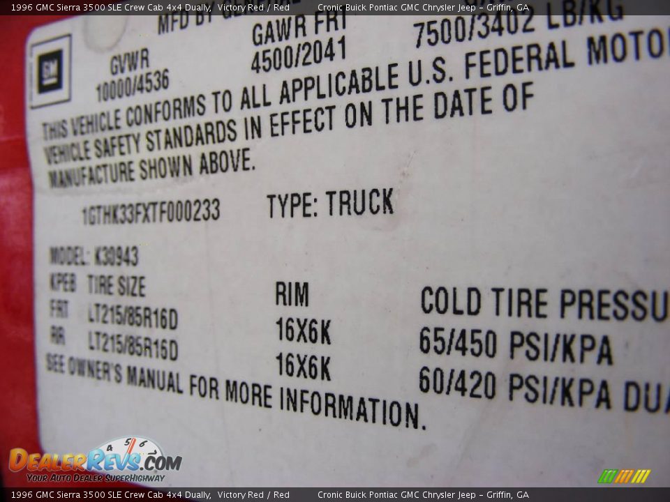 1996 GMC Sierra 3500 SLE Crew Cab 4x4 Dually Victory Red / Red Photo #28