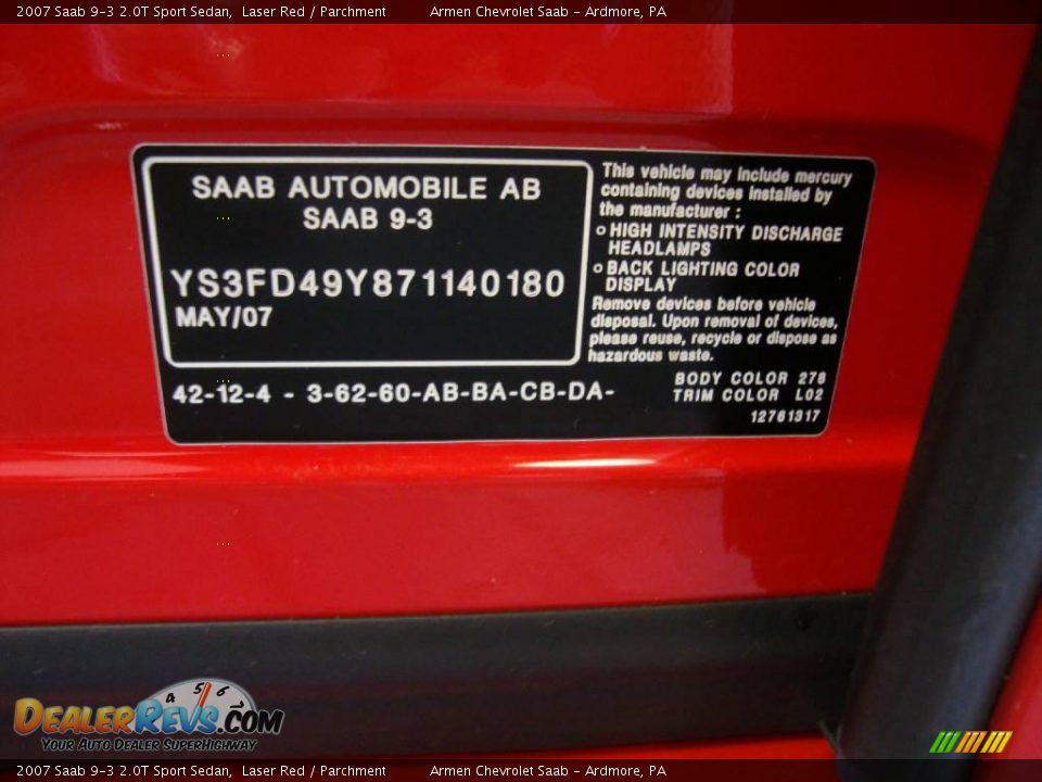 2007 Saab 9-3 2.0T Sport Sedan Laser Red / Parchment Photo #36
