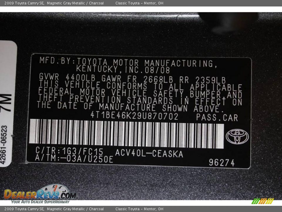 2009 Toyota Camry SE Magnetic Gray Metallic / Charcoal Photo #23