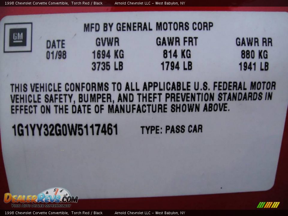 1998 Chevrolet Corvette Convertible Torch Red / Black Photo #17